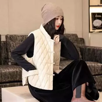 Жилет с пряжкой, китайский стиль 2024 весна и осень новый пуховый жилет женский жилет сращивания свободный жилет снаружи M size 90-60kg