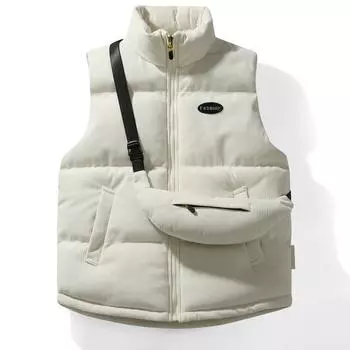 Жилет с сумкой на плечо для тепла и утолщения. Повседневный жилет с воротником-стойкой. Вельветовый жилет. Куртка для верхней одежды. L чёрный