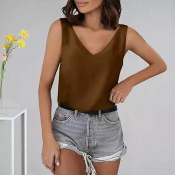 Жилет с V-образным вырезом без рукавов однотонные майки свободного кроя атласные топы-камисоль универсальные повседневные S белый