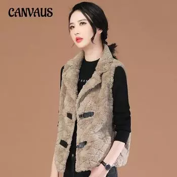 Жилет с воротником для костюма, зимний женский жилет, плюшевый однотонный модный жилет M абрикосовый