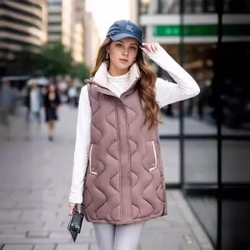 Жилет с воротником-стойкой, простой стиль для поездок на работу, жилет, средние и длинные модели, утолщенный, чтобы сохранять тепло, модный жилет на весну и осень M чёрный