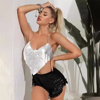 Жилет-слинг новый электронный музыкальный фестиваль сексуальный жилет топ с металлическими блестками женская одежда One Size золотой