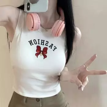 Жилет средней длины с подтяжками и вышитым бантом, без рукавов, с эластичной наружной и внутренней основой One size