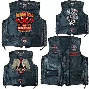 Жилет Street Punk Vest Куртка без рукавов Harley Мотоциклетный значок Вышитый жилет L