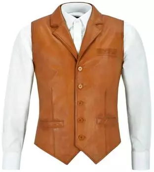 Жилет Свадебный Наряд Ручной работы Мужской Жилет Пальто Коричневая Кожа Натуральная Овчина Приталенный S дубильная кора