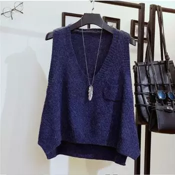 Жилет свитер с V-образным вырезом корейская версия короткий жилет свитер жилет женский безрукавный свитер камзол куртка One size коричневый