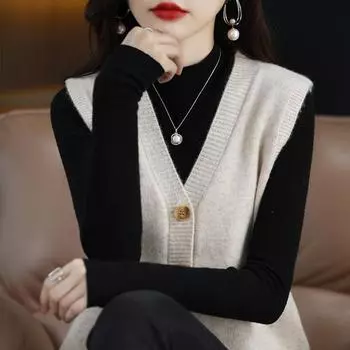 Жилет свитер Весна Осень Теплый Модный Корейский Мягкий Свободный Вязаный Жилет V-образный вырез Трикотаж Пуловеры Короткий Стиль Жилет свитер XXL