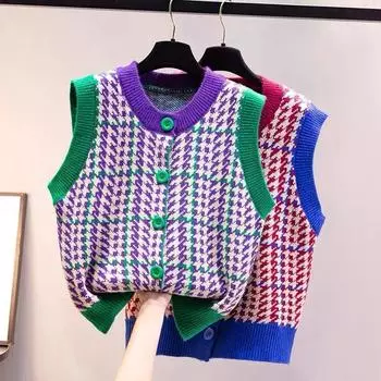Жилет, свитер, женский специальный стоп, цвет Slader, вязаный полый свитер в стиле ретро, корейский свитер без рукавов для колледжа, жилет