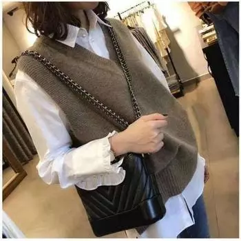 Жилет трикотажный женский с v-образным вырезом, верхнее пальто, новый весенне-осенний свободный жилет, свитер без рукавов, жилет женский S fits 80-47.5 kg серый