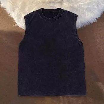 Жилет унисекс в стиле ретро, свободная футболка без рукавов с круглым вырезом, однотонные, потертые, потертые майки, мужские и женские жилеты, уличная одежда L кофейный