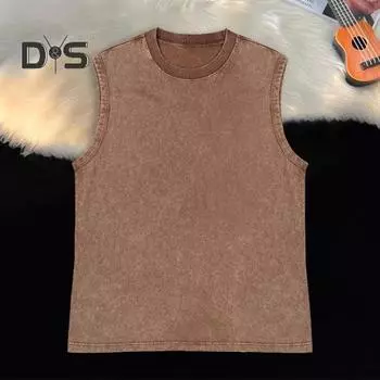 Жилет унисекс в стиле ретро, свободная футболка без рукавов с круглым вырезом, однотонные, потертые, потертые майки, мужские и женские жилеты, уличная одежда S чёрный