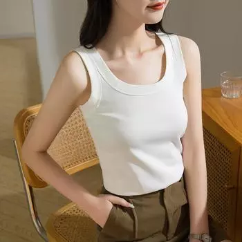 Жилет в форме буквы I для женщин, новая женская одежда, однотонная футболка с круглым вырезом и небольшими подтяжками, топ без рукавов с резинкой на талии S