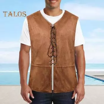 Жилет в стиле панк, готический, ренессансный, со шнуровкой, ретро-жилет, V-образный вырез, без рукавов, однотонный, для ролевых игр на Хэллоуин S темно-коричневого