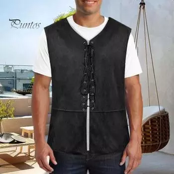 Жилет в стиле панк, готический, ренессансный, со шнуровкой, ретро-жилет, V-образный вырез, без рукавов, однотонный, для ролевых игр на Хэллоуин S светло-коричневого