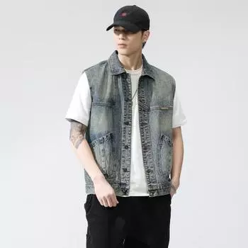 Жилет в стиле ретро Жилет Жилет Жилет Мужская весенняя новая корейская версия Повседневная универсальная безрукавная джинсовая куртка M