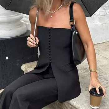 Жилет Wrap The Chest для женщин с открытыми плечами, тонкий топ-майка, сексуальный, однотонный, без бретелек, без рукавов, жилет для поездок на работу, новый модный летний S чёрный