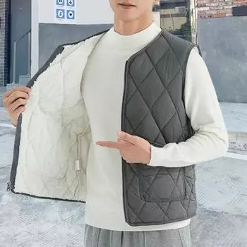 Жилет Yousheng Bottoming, жилет без рукавов с V-образным вырезом, застежка-молния, пальто с карманами, однотонный жилет с ромбовидной подкладкой из бархата, куртка M хаки
