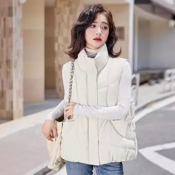 Жилет женская верхняя одежда осень и зима новая свободная универсальная хлопковая одежда повседневная студенческая жилетка большого размера M темно-коричневого