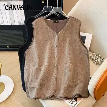 Жилет женский большого размера осень-зима, свободные жилеты с V-образным вырезом 2XL чёрный