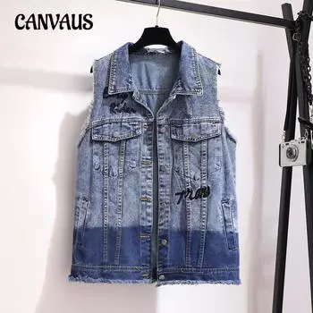 Жилет женский большого размера, осенний джинсовый жилет, жилеты без рукавов 2XL светло-синий