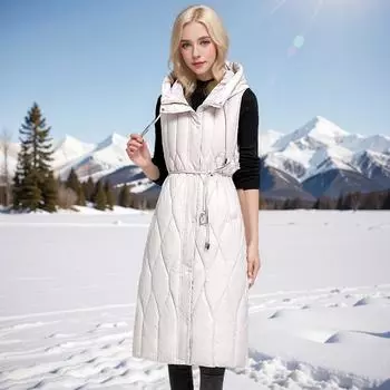 Жилет женский хлопковый с заниженной талией, облегающий, средней и длинной длины до колена, с капюшоном, жилет хлопковый безрукавный, жилет хлопковый L90-55 kg