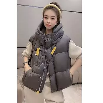 Жилет женский из белого утиного пуха, модный, зимний, 2024 года, с капюшоном, утолщенный, маленький, с чувством юмора S