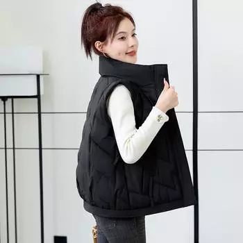 Жилет женский из хлопка, свободный, иностранный дизайн, жилет с короткими рукавами, короткая универсальная куртка M чёрный