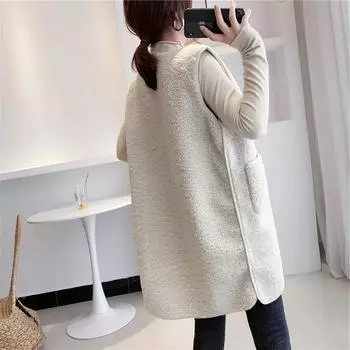 Жилет женский из овечьей шерсти средней и длинной длины для поездок на работу осень-зима 2024 года, большой размер, новый иностранный жилет, флисовый свитер M