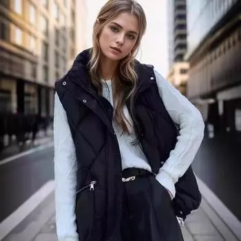 Жилет женский карманный пуховый хлопковый жилет женский модный свободный и облегающий жилет жилет хлопковая теплая куртка M