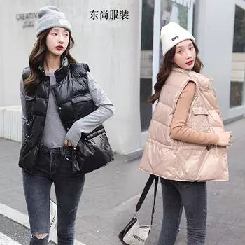 Жилет женский короткий новый белый утиный пух теплый корейский вариант воротник-стойка жилет иностранный стиль взрывной жилет куртка L светло-коричневого