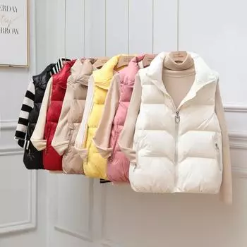 Жилет женский короткий осенне-зимний новый верхняя одежда корейская версия свободный жилет жилет легкий белый утиный пуховик жилет S [below 60kg] белый
