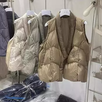 Жилет женский короткий пуховик 2024 осень-зима новый легкий и теплый белый утиный пуховый жилет с воротником-стойкой M