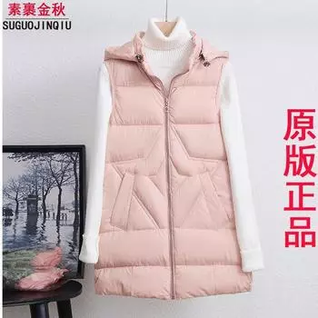 Жилет женский носит новый взрывной жилет иностранного стиля осенью и зимой, большой размер, средний и длинный, с капюшоном, жилет из хлопка XL 90-55kg