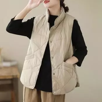 Жилет женский новый утолщенный топ женская верхняя одежда осень зима пуховый хлопковый жилет без рукавов пальто кардиган тренд M белый