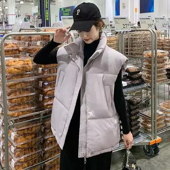 Жилет женский новый весенне-осенний воротник-стойка свободный серый жилет знаменитости в Интернете жилет жилет пуховик из хлопка M (80-55 kg)