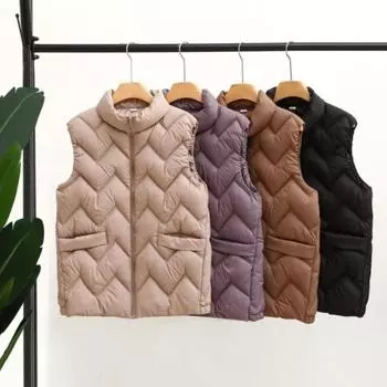 Жилет женский осенне-зимний модный жилет для мам куртка свободная и легкая пуховая жилетка из хлопка жилет жилет теплая хлопковая куртка топ 185 recommends about 100-60kg чёрный