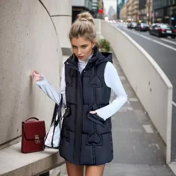 жилет женский осенне-зимний новый модный облегающий средний и длинный тепловой жилет повседневный жилет женский L хаки