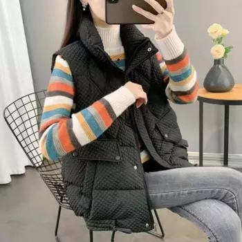 Жилет женский осенне-зимний новый свободный жилет модный универсальный повседневный жилет жилет куртка женская M recommends 80-52.5 kg белый