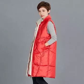 Жилет женский осенне-зимний, утепленная теплая куртка с вертикальным воротником, свободный удобный ветрозащитный длинный жилет без рукавов M чёрный