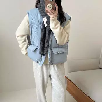 Жилет женский пуховик 2024 осень-зима мода конфетный цвет повседневный легкий стоячий воротник жилет прилив One Size