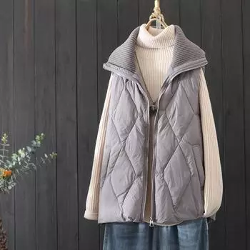 Жилет женский пуховый 2024 осень и зима новый повседневный и тонкий воротник-стойка белый жилет из утиного пуха зимний жилет жилет M