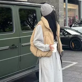 Жилет женский пуховый 2024 осень-зима мода большой размер свободный чехол из мяса легкий стоячий воротник накидка модель жилет one size fits all хаки