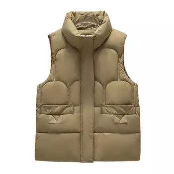 Жилет женский пуховый 2024 осень-зима новый корейский вариант свободный воротник-стойка жилет пуховый хлопковый без рукавов жилет жилет утолщенная куртка M чёрный