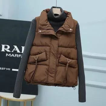 Жилет женский пуховый хлопковый 2024 осень-зима новый корейский вариант свободный воротник-стойка хлопковый жилет жилет жилет куртка прилив M [Recommended below 57.5kg] чёрный