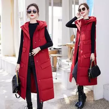 Жилет женский пуховый хлопковый длинный до колена жилет осенне-зимний темперамент утолщенный теплый внешний жилет M