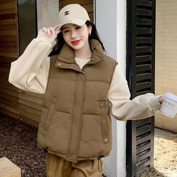 Жилет женский пуховый хлопковый короткий осенне-зимний корейский вариант универсальный жилет с воротником-стойкой жилет жилет жилет модная куртка M молочный белый