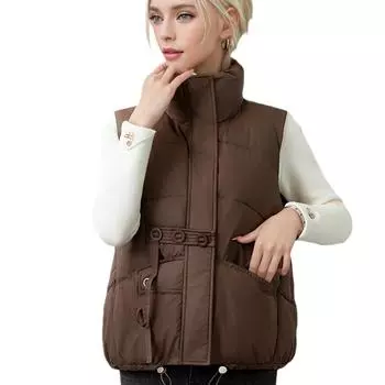 Жилет женский пуховый хлопковый осенне-зимний новый короткий жилет маленький жилет универсальный модный жилет жилет женский M [Recommended within 55 kg] хаки