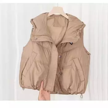 Жилет женский пуховый хлопковый осенне-зимний, новый, с надписью «грудь», короткий, корейская версия, свободный жилет, жилет с воротником-стойкой, куртка M чёрный