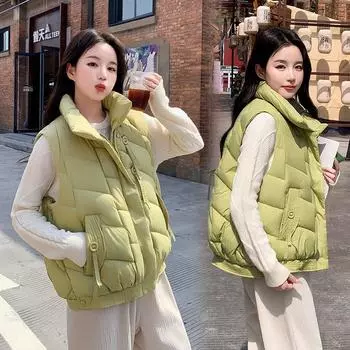 Жилет женский пуховый хлопковый осенне-зимний новый свободный короткий жилет с воротником-стойкой свободный жилет M грязно-белый