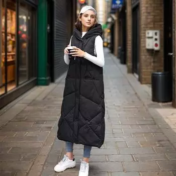 Жилет женский пуховый хлопковый средней и длинной длины осенне-зимний вариант длинный утолщенный жилет куртка прилив жилет выше колена M